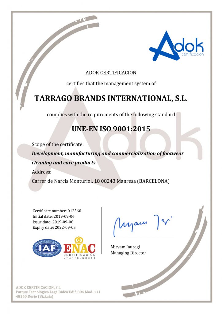 Tarrago сертификат ISO 9001:2015